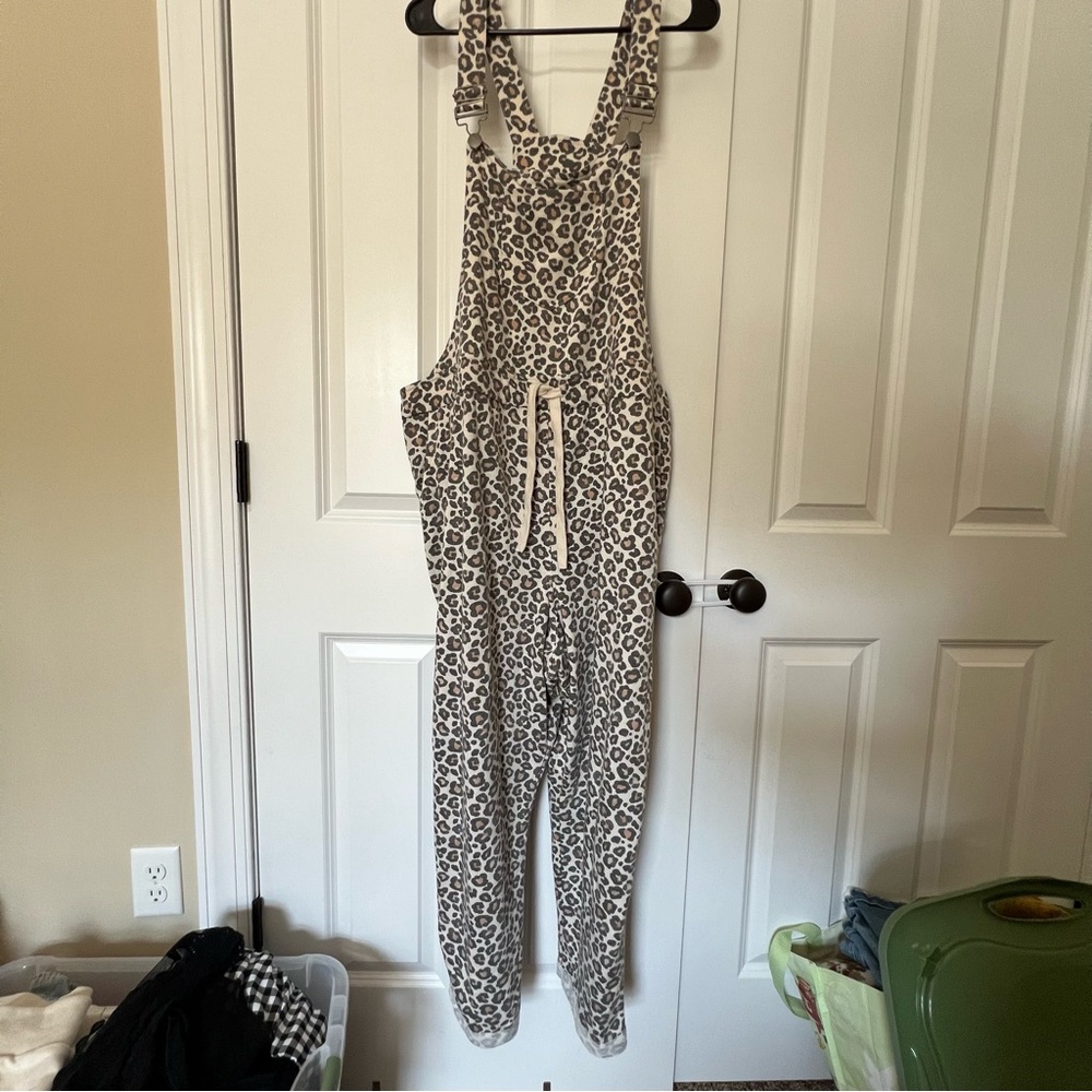 Plus size flannel leopard animal print overalls jumpsuit